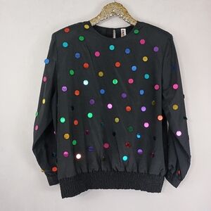 Vintage 80s Jordan II Women's Plus Size Black Multicolored Sequins Top size 16W